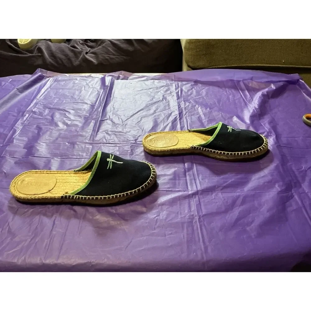 J.Crew Espadrille Women Slides Navy Dragonfly Sandal/Mule Slip On Shoes Sz‎ 7